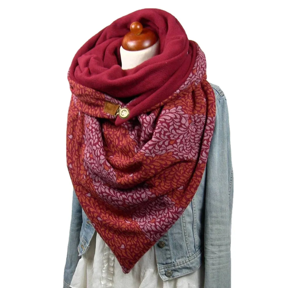 Women Cotton Plus Thick Keep Warm Winter Outdoor Casual Floral Pattern Multi-purpose Scarf Shawl