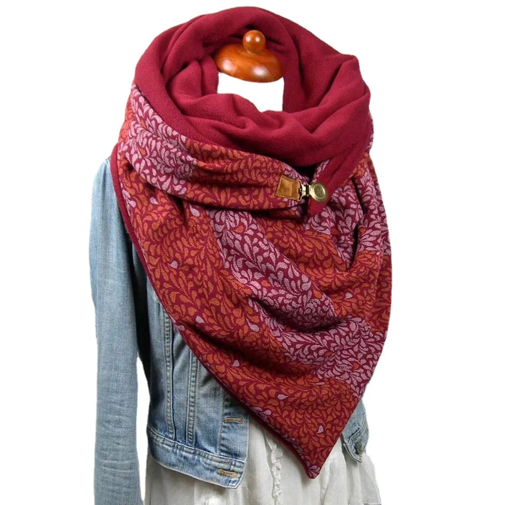 Women Cotton Plus Thick Keep Warm Winter Outdoor Casual Floral Pattern Multi-purpose Scarf Shawl